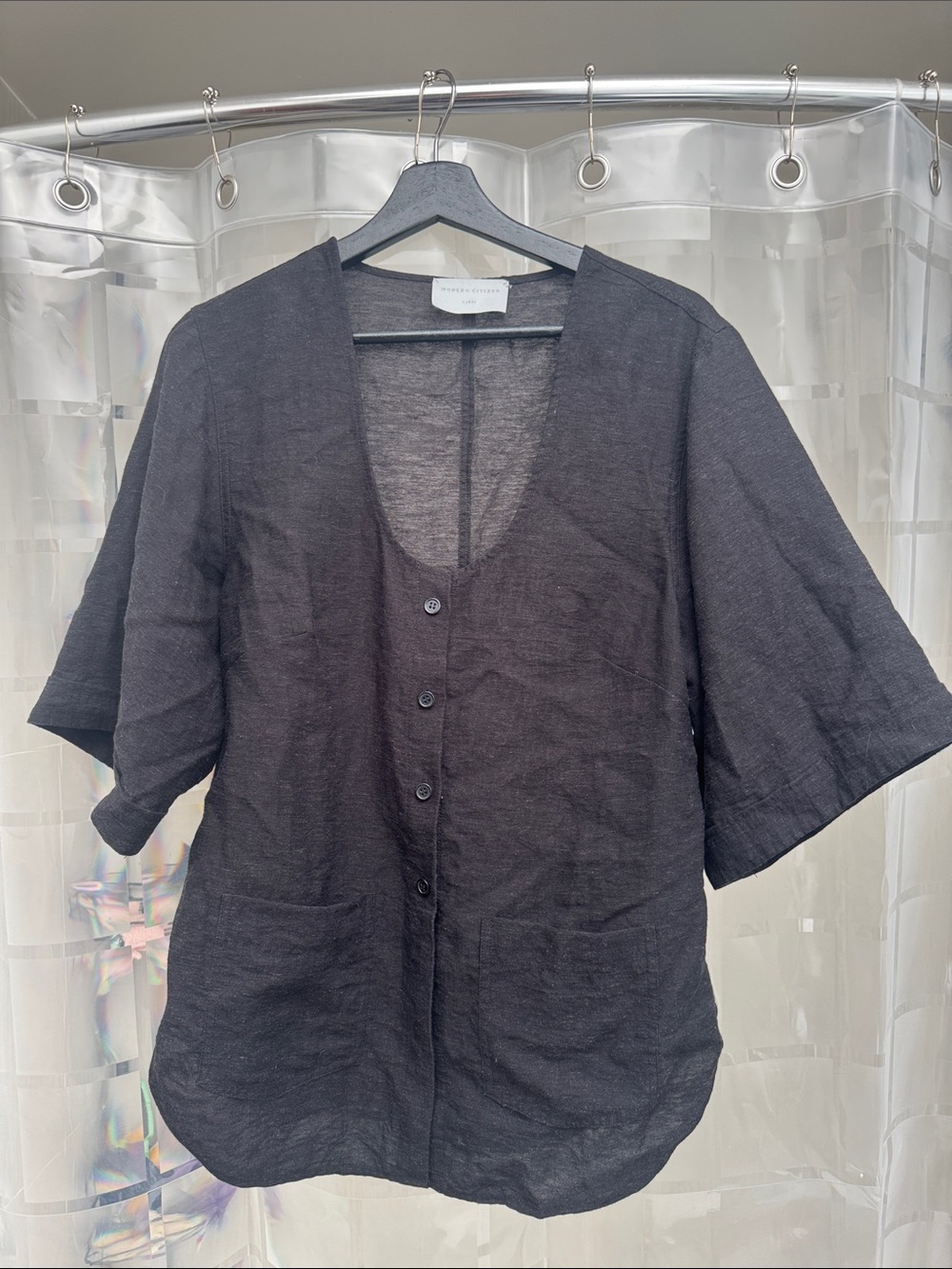 Modern Citizen Black Linen Blend Scoop Neck Top, Size L